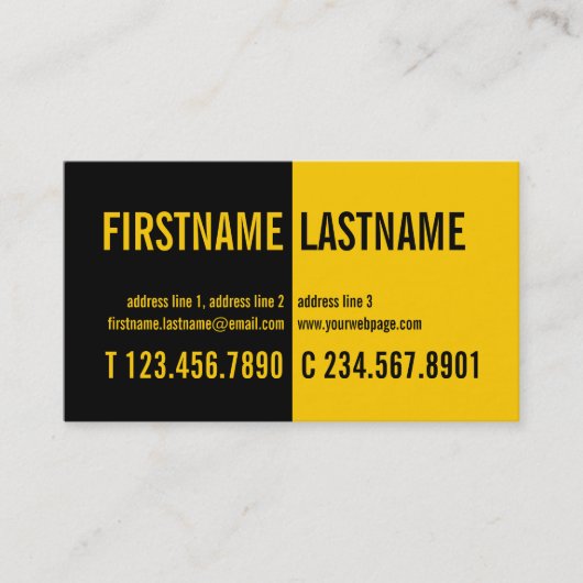 モダンではっきりしたなコントラストの黒の黄色のプロフィールカード 名刺 (正面)