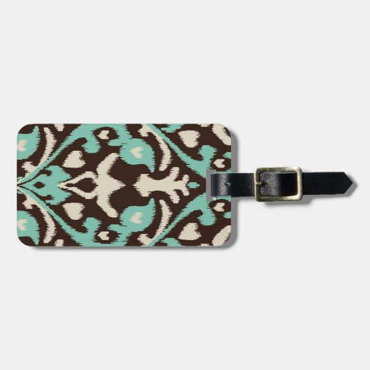 モダンではっきりしたなターコイズの茶色のイカットの種族パターン ラゲッジタグ (正面横)