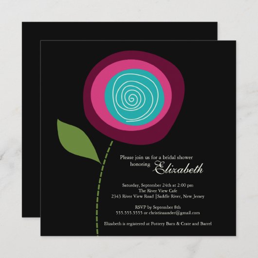 モダンではっきりしたなピンクの開花のブライダルシャワーの招待状 招待状 (正面/裏面)