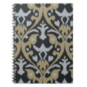 モダンではっきりしたな灰色ベージュ黒いイカットの種族パターン ノートブック (正面)