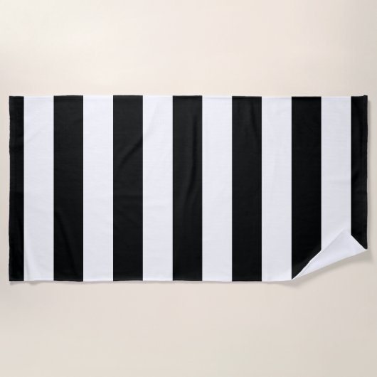 モダンではっきりしたな白黒の縞模様 ビーチタオル (正面)