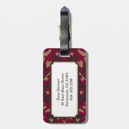 モダンではっきりしたな赤茶色のイカットの種族パターン ラゲッジタグ (裏面縦)