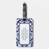 モダンではっきりしたな青および白いイカット種族パターン ラゲッジタグ (裏面縦)