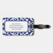 モダンではっきりしたな青および白いイカット種族パターン ラゲッジタグ (裏面横)