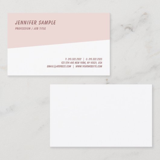 モダンでエレガントでシンプルな赤面のピンクの白のテンプレート 名刺 (正面/裏面)