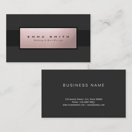 モダンでエレガントで黒い専門ののどのばら色の金ゴールド 名刺 (正面/裏面)
