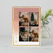 モダンでエレガントなお祝いフォトカード4枚 箔シーズンカード (立ち正面)