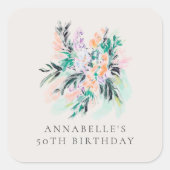 モダンでエレガントなお花のブーケ誕生日 スクエアシール (正面)