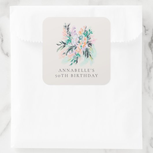 モダンでエレガントなお花のブーケ誕生日 スクエアシール (バッグ)