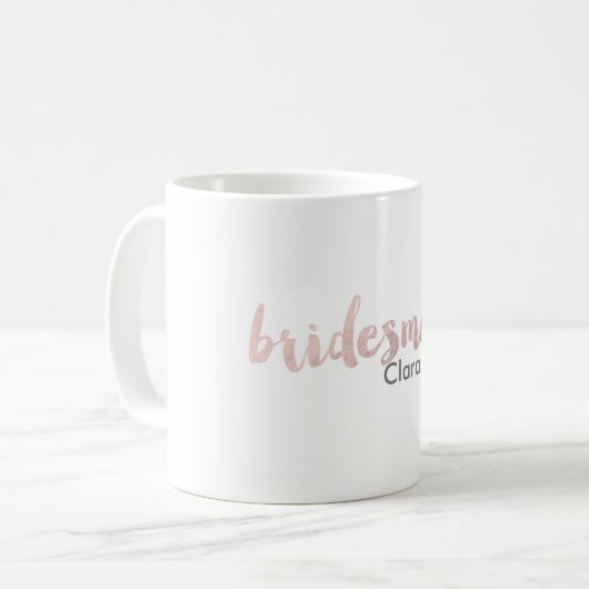 モダンでエレガントなのどのばら色の金ゴールドの新婦付添人の文字 コーヒーマグカップ (正面左)