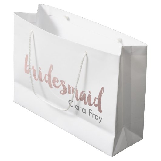 モダンでエレガントなのどのばら色の金ゴールドの新婦付添人の文字 ラージペーパーバッグ (正面アングル)