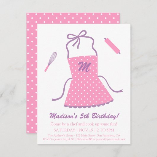 モダンでエレガントなエプロン料理のベーキングの誕生会 招待状 (正面/裏面)