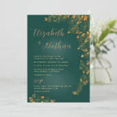 モダンでエレガントなエメラルドグリーンとゴールドのフラワーハートウェディング  招待状 (スタンド正面)