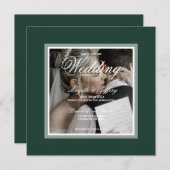 モダンでエレガントなエメラルドグリーンとホワイトのウェディング 招待状 (正面/裏面)