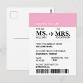 モダンでエレガントなオリジナル花嫁の搭乗券 ポストカード (正面/裏面)