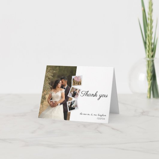 モダンでエレガントなカリグラフィーの結婚式 お礼カード サンキューカード (正面)