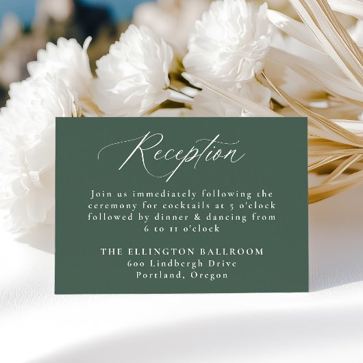 モダンでエレガントなカリグラフィーグリーンの結婚式の披露宴 エンクロージャーカード