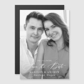 モダンでエレガントなカリグラフィー写真の結婚式事前告知 マグネット招待状 (正面/裏面)