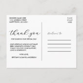 モダンでエレガントなカリグラフィー写真ウェディングお礼 ポストカード (裏面)