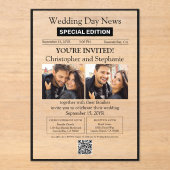 モダンでエレガントなカリグラフィー新聞の結婚式 アクリル招待状 (正面)