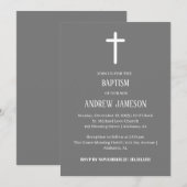 モダンでエレガントなキリスト教の十字架 | 洗礼 招待状 (正面/裏面)