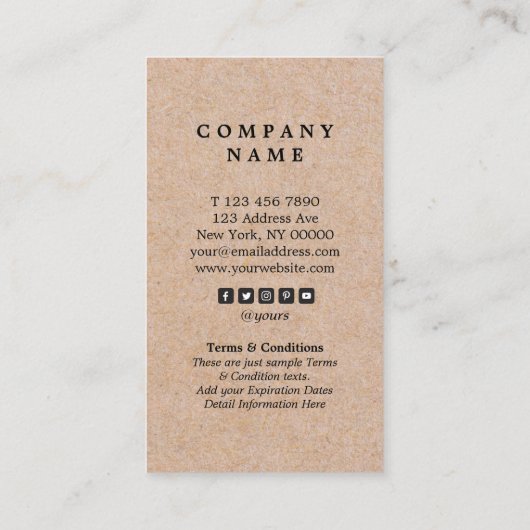 モダンでエレガントなクラフトのストライプな縦のロイヤリティカード 名刺 (裏面)