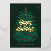 モダンでエレガントなクリスマスツリーのホリデーカード 箔シーズンカード (正面)