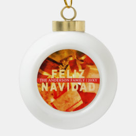 モダンでエレガントなクリスマス 赤 ゴールド Feliz Navidad スノーフレークピューターオーナメント