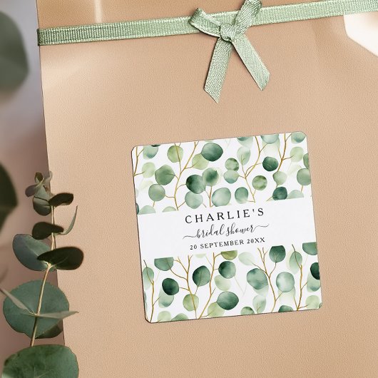 モダンでエレガントなグリーンの ブライダルシャワー スクエアシール