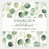 モダンでエレガントなグリーンの ブライダルシャワー スクエアシール (正面)
