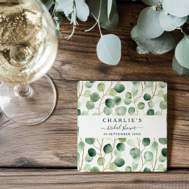 モダンでエレガントなグリーンの ブライダルシャワー スクエアペーパーコースター