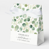 モダンでエレガントなグリーンの ブライダルシャワー フェイバーボックス (正面サイド)