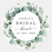 モダンでエレガントなグリーンの ブライダルシャワー ラウンドシール (正面)