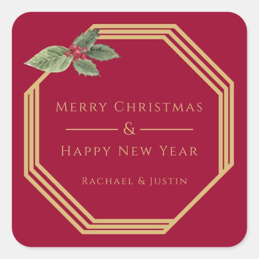 モダンでエレガントなゴールドのカスタム クリスマスメッセージ スクエアシール (正面)
