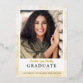 モダンでエレガントなゴールドの卒業発表カード 箔招待状 (正面)