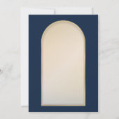 モダンでエレガントなゴールドフレームのバラ ネイビーブルー 招待状 (裏面)