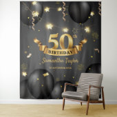 モダンでエレガントなゴールドブラックの誕生日バックドロップ タペストリー (インサイチュ)