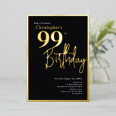 モダンでエレガントなゴールド箔99歳の誕生日招待状 箔招待状 (立ち正面)