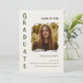 モダンでエレガントなサージ＆クリームの卒業式 案内状 (スタンド正面)