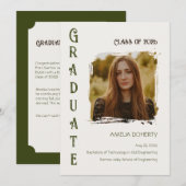 モダンでエレガントなサージ＆クリームの卒業式 案内状 (正面/裏面)