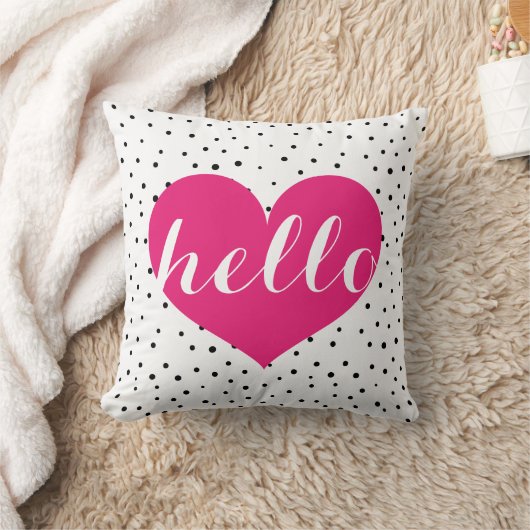 モダンでエレガントなショッキングピンク及び黒のこんにちはハートのカスタム クッション (ブランケット)