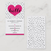 モダンでエレガントなショッキングピンク及び黒のこんにちはハートのカスタム 名刺 (正面/裏面)