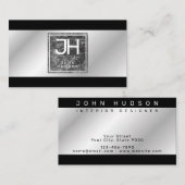 モダンでエレガントなシルバーとブラックのテンプレートビジネス 名刺 (正面/裏面)