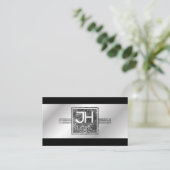 モダンでエレガントなシルバーとブラックのラインのビジネスカー 名刺 (スタンド正面)