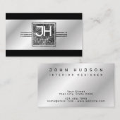 モダンでエレガントなシルバーとブラックのラインのビジネスカー 名刺 (正面/裏面)