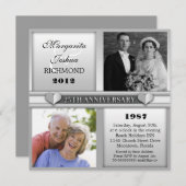 モダンでエレガントなシルバー25周年招待状 招待状 (正面/裏面)
