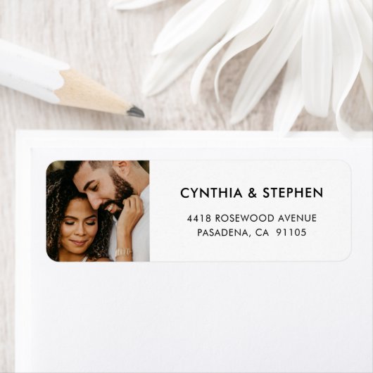 モダンでエレガントなシンプルな写真の結婚式の差出人住所 ラベル (インサイチュ)