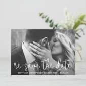 モダンでエレガントなシンプルな写真付き結婚式延期のお知らせ 案内状 (スタンド正面)