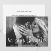 モダンでエレガントなシンプルな写真付き結婚式延期のお知らせ 案内状 (正面/裏面)