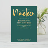 モダンでエレガントなシンプルグリーンの19歳誕生日パーティー 招待状 (スタンド正面)